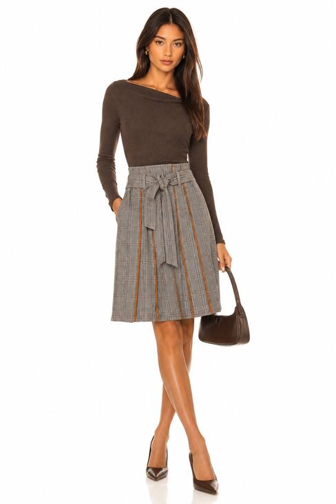 Tory Burch Dresses & Skirts - TORY BURCH Plaid Pleated A-Line Midi Skirt Leather Trim Belt Size 0 NWOT